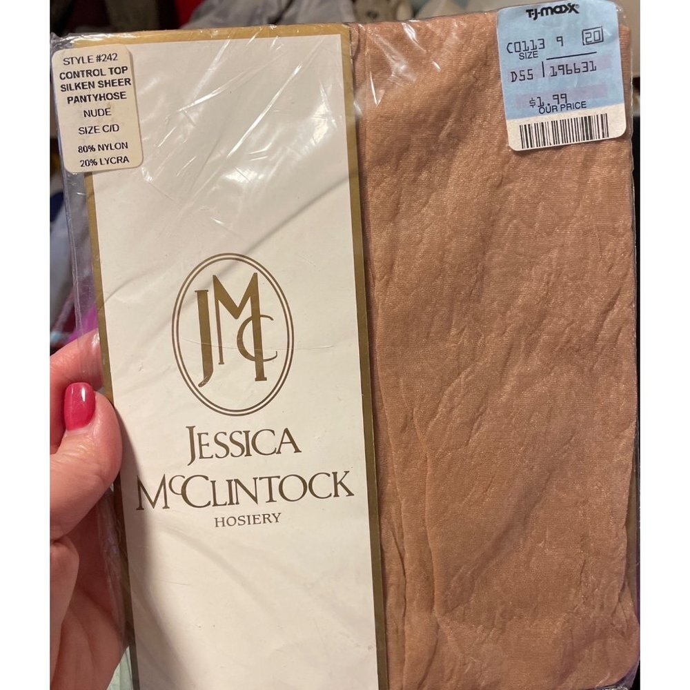 Jessica McClintock NWT Control Top Silken Sheer Nude Pantyhose Size CD